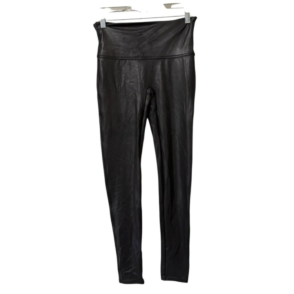 Spanx Faux Leather Skinny Leg Pants Soft Black Women Size Large Stretch Slimming